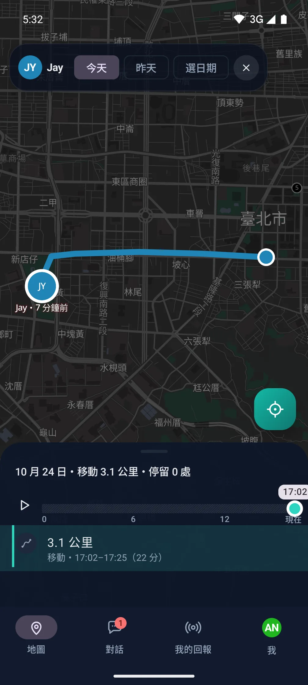沿道路推算的整天軌跡