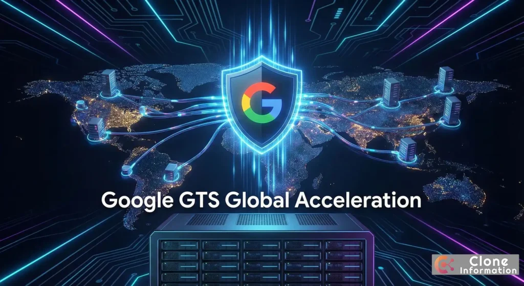 Google 免費 SSL 申請教學封面，展示 Google Trust Services 全球節點加速與安全加密架構