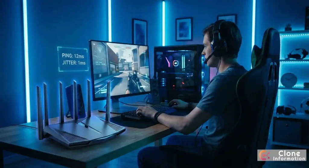 針對電競玩家的網路推薦配置，展示 WiFi 7 路由器帶來的低延遲遊戲體驗