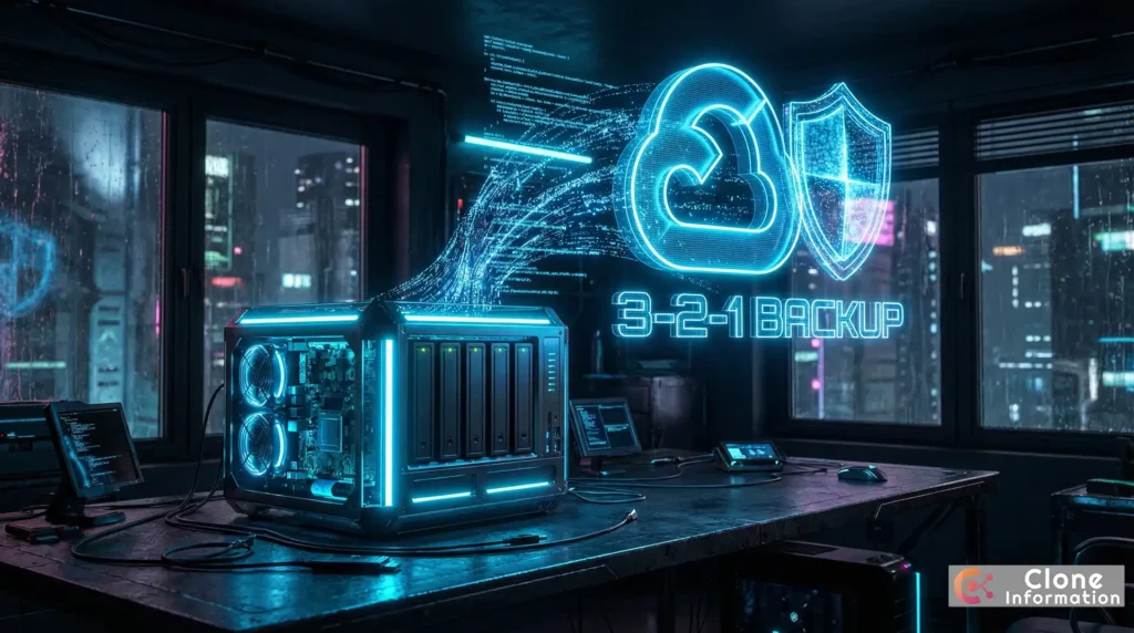 2026 NAS 私有雲實戰封面圖，展示 GCP DDNS 連線與 3-2-1 備份防護網，適合 SOHO 族與中小企業。