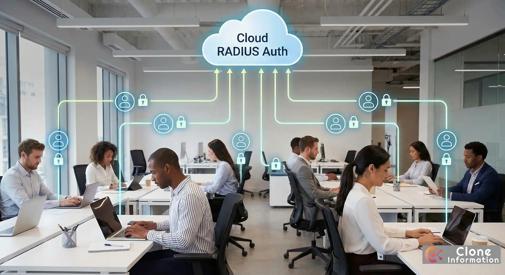 企業級 RADIUS 認證架構，使用者透過帳號密碼登入 Wi-Fi