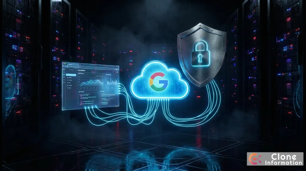 自架 DDNS 教學封面圖，展示 GCP 永久免費雲端主機結合 Web 中控台與資安防護架構