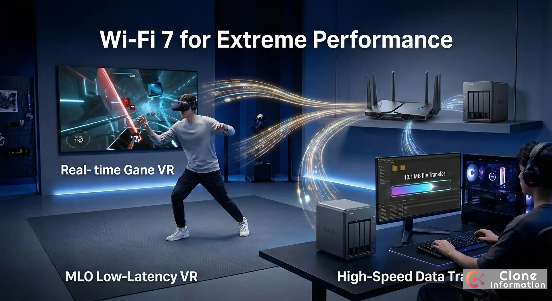 電競玩家與影音創作者使用 Wi-Fi 7 進行低延遲高頻寬傳輸。