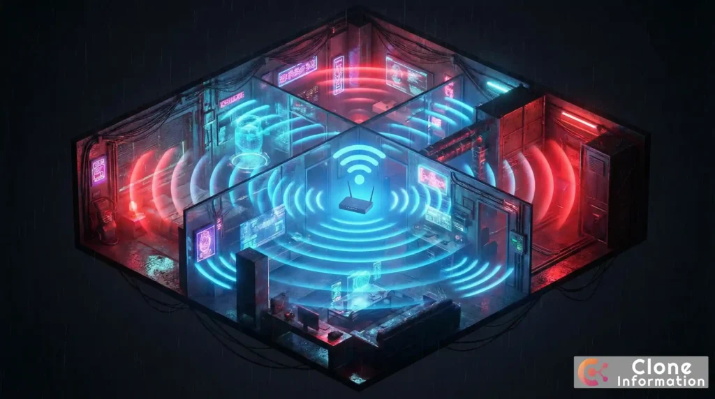 Wi-Fi 連線 訊號熱圖，展示 5GHz 與 2.4GHz 的穿牆效果差異