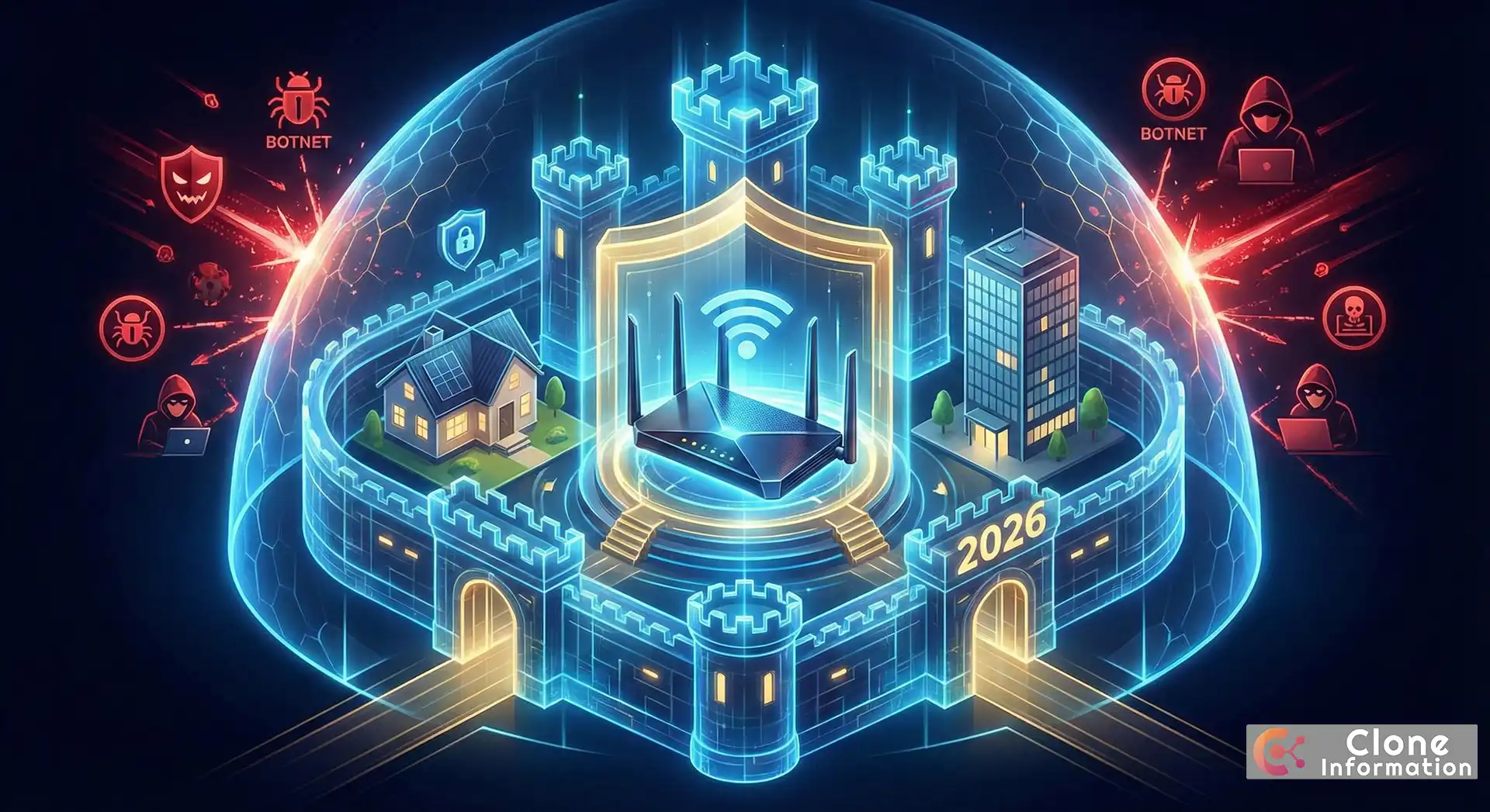 Wi-Fi 安全配置中的 WPA3 加密設定介面與防護示意圖