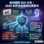 SEO 公司評估核心概念圖，展示技術能力、內容策略、品牌建設三大評估支柱